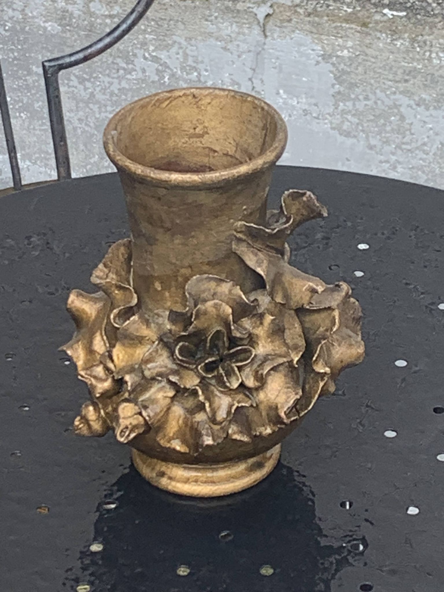 Pair of slip vases, ceramic with golden patina, signed Édouard Gilles.