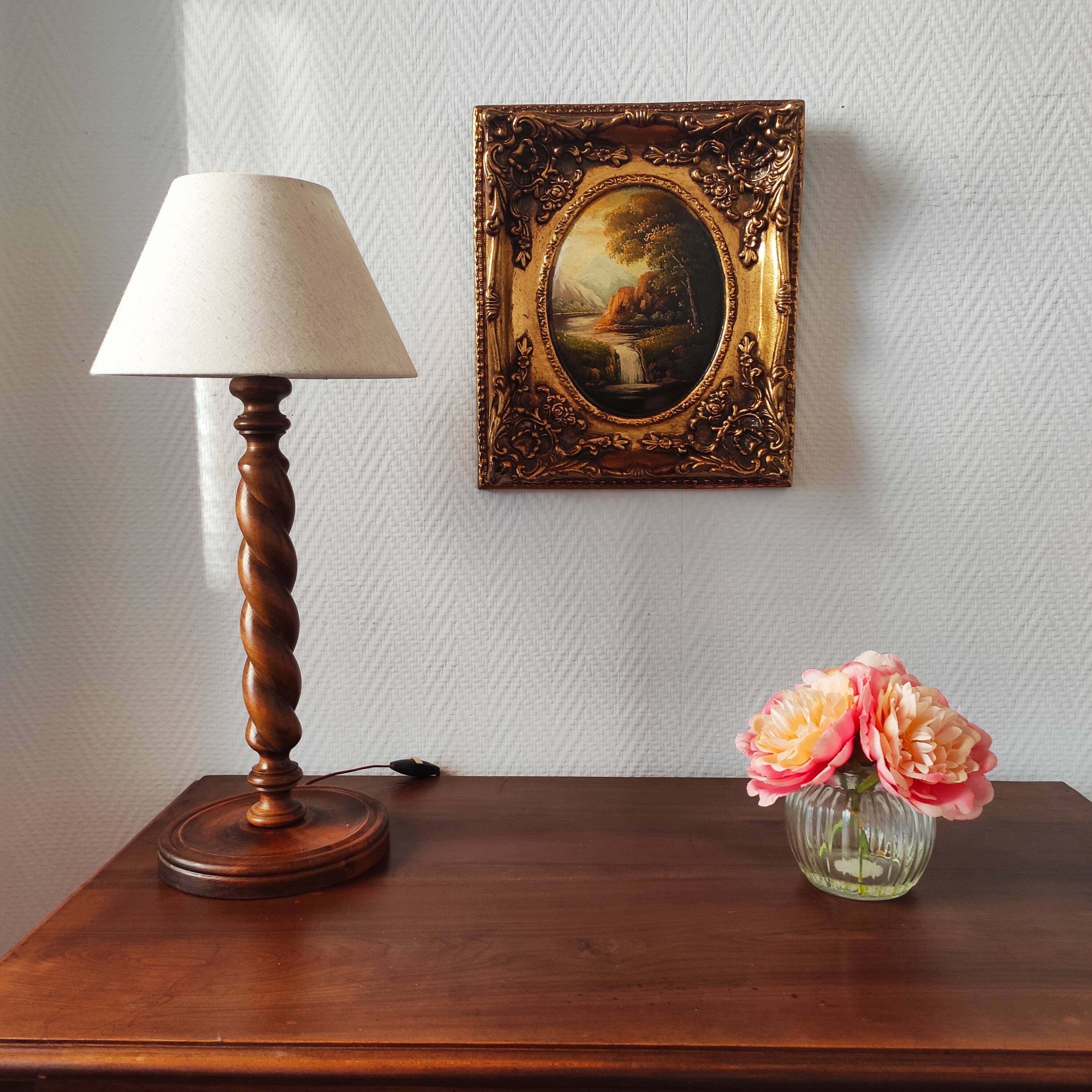 French lamp from the mid-20th century in twisted wood.