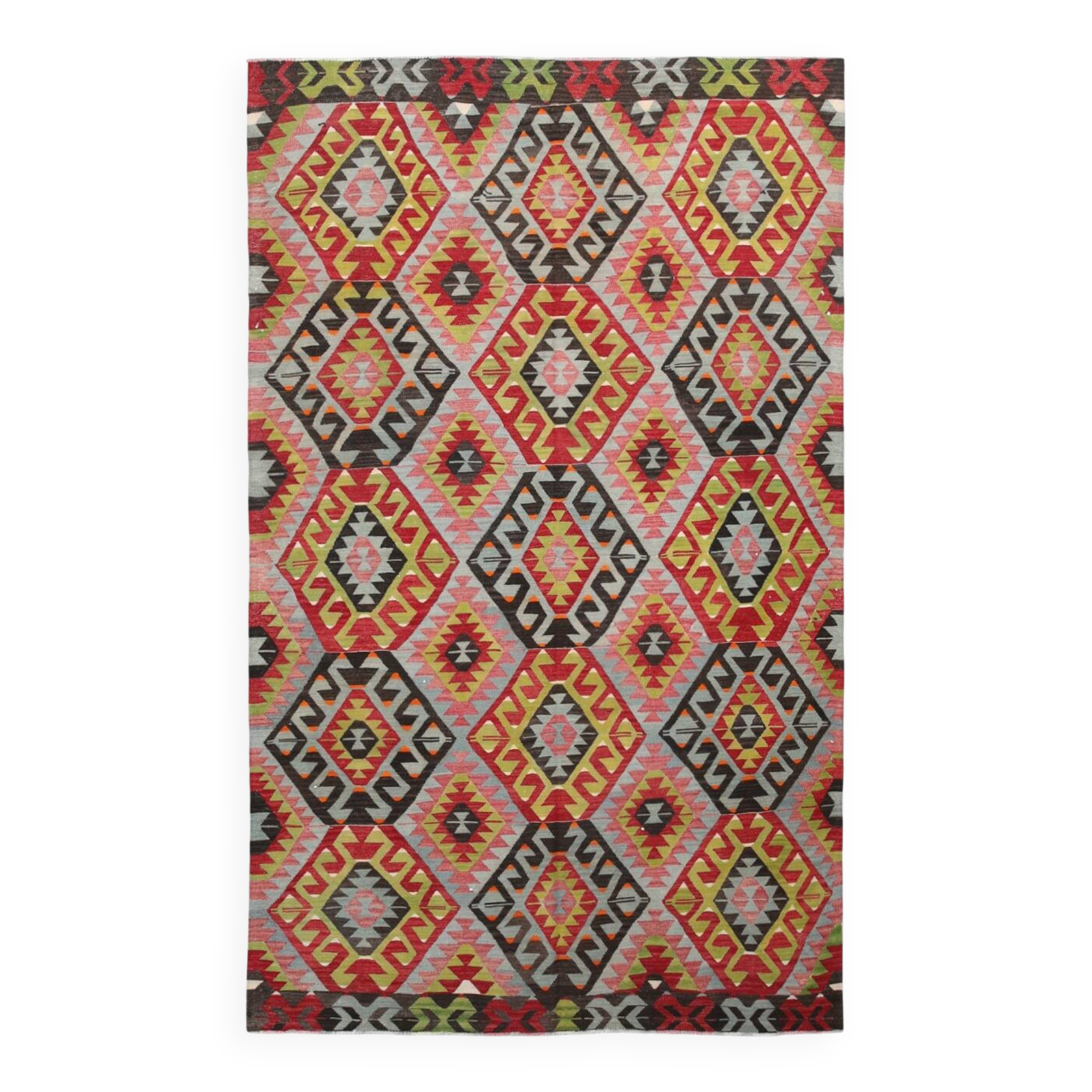 Large Green Handmade Vintage Kilim Rug, 184x309Cm