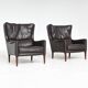 Pair of Durlet lounge chairs in brown leather Belgium 1960