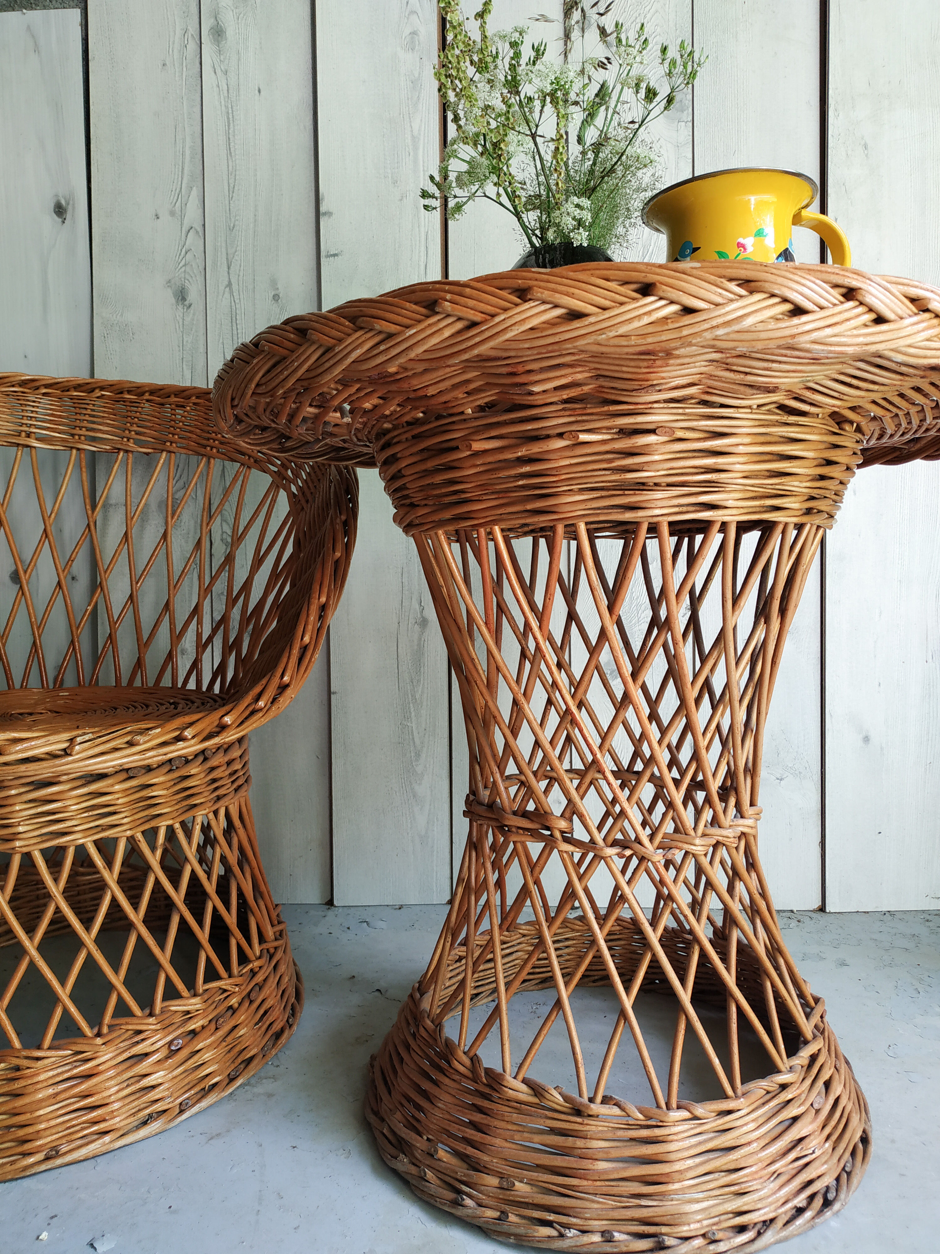 Wicker armchair and his table