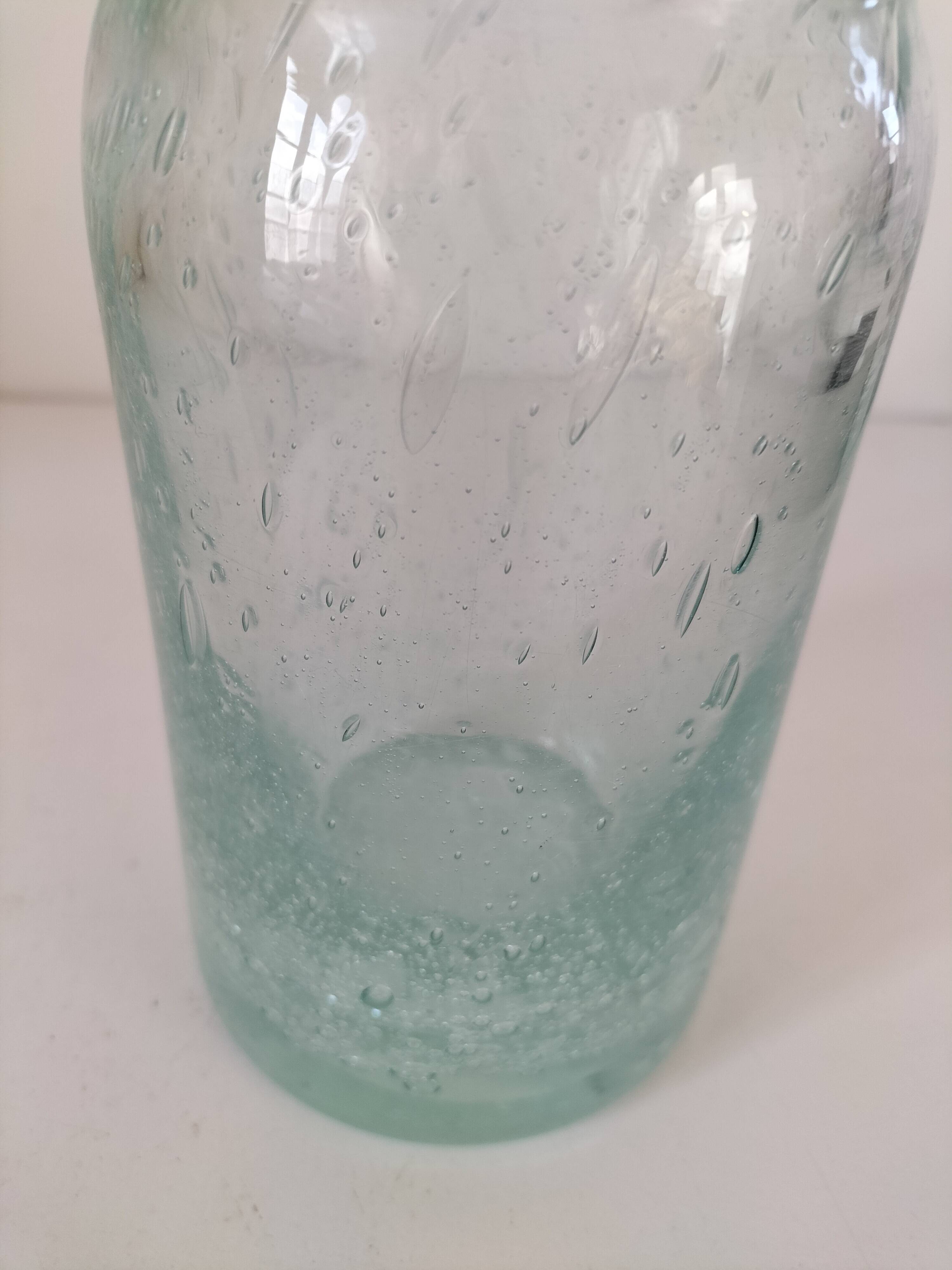 Vintage vase in very pale green bubbled glass, handcrafted