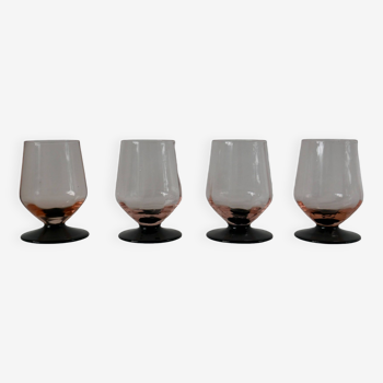 Lot de 4 verres à pieds roses et pieds noirs art déco années 30