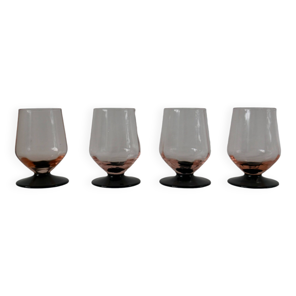 Lot de 4 verres à pieds roses et pieds noirs art déco années 30