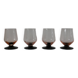 Set of 4 glasses with pink stems and black stems art deco 1930s