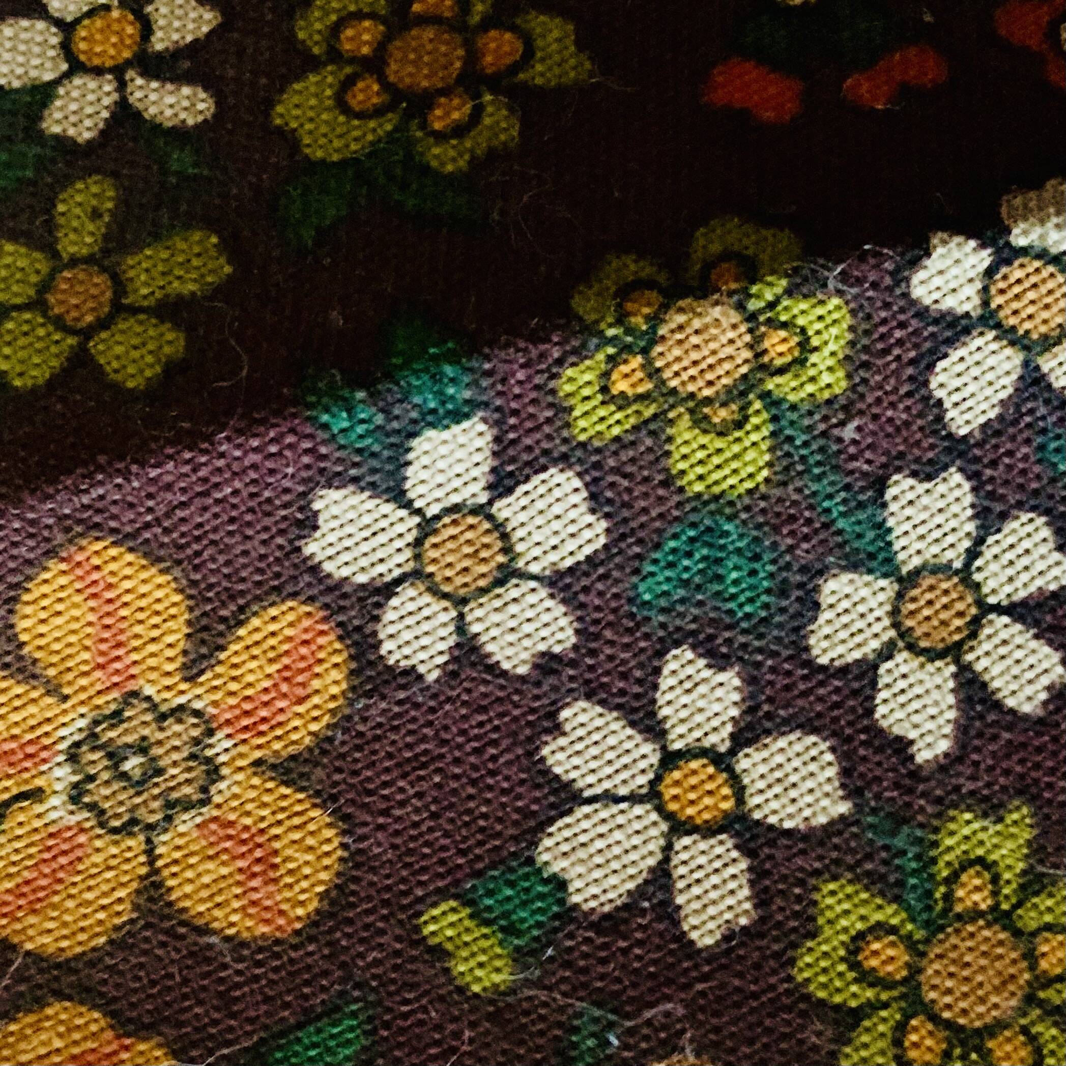 Vintage fringed pendant light in floral fabric - 1970s