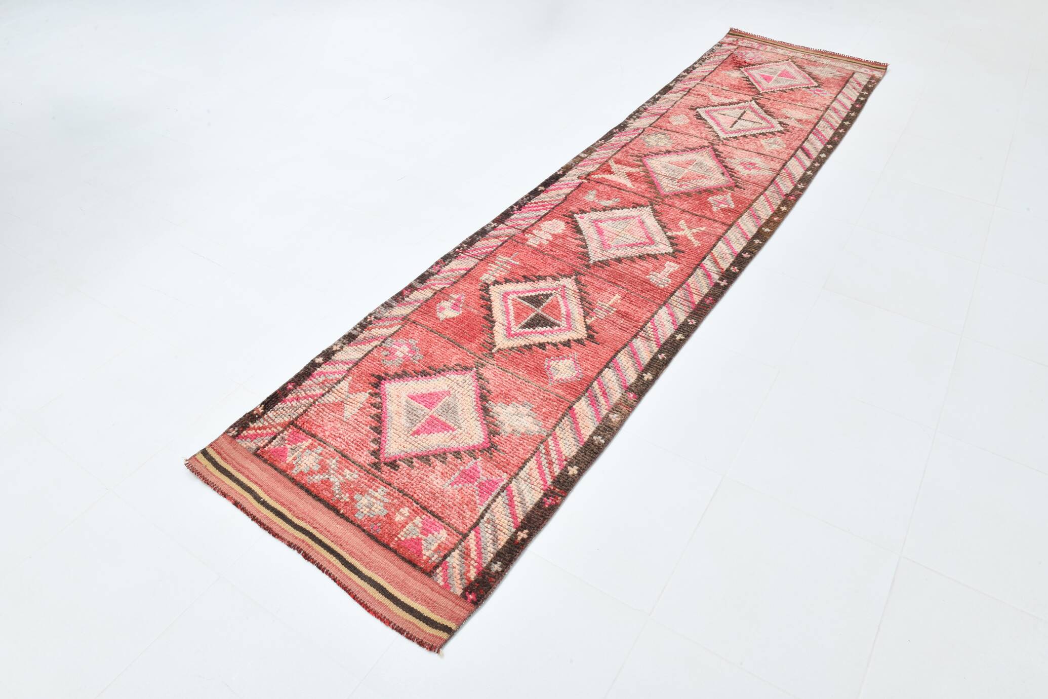 83x337Cm Cinnamon Red Runner Rug, Turkish Wool Runner Rug, Antique Rug