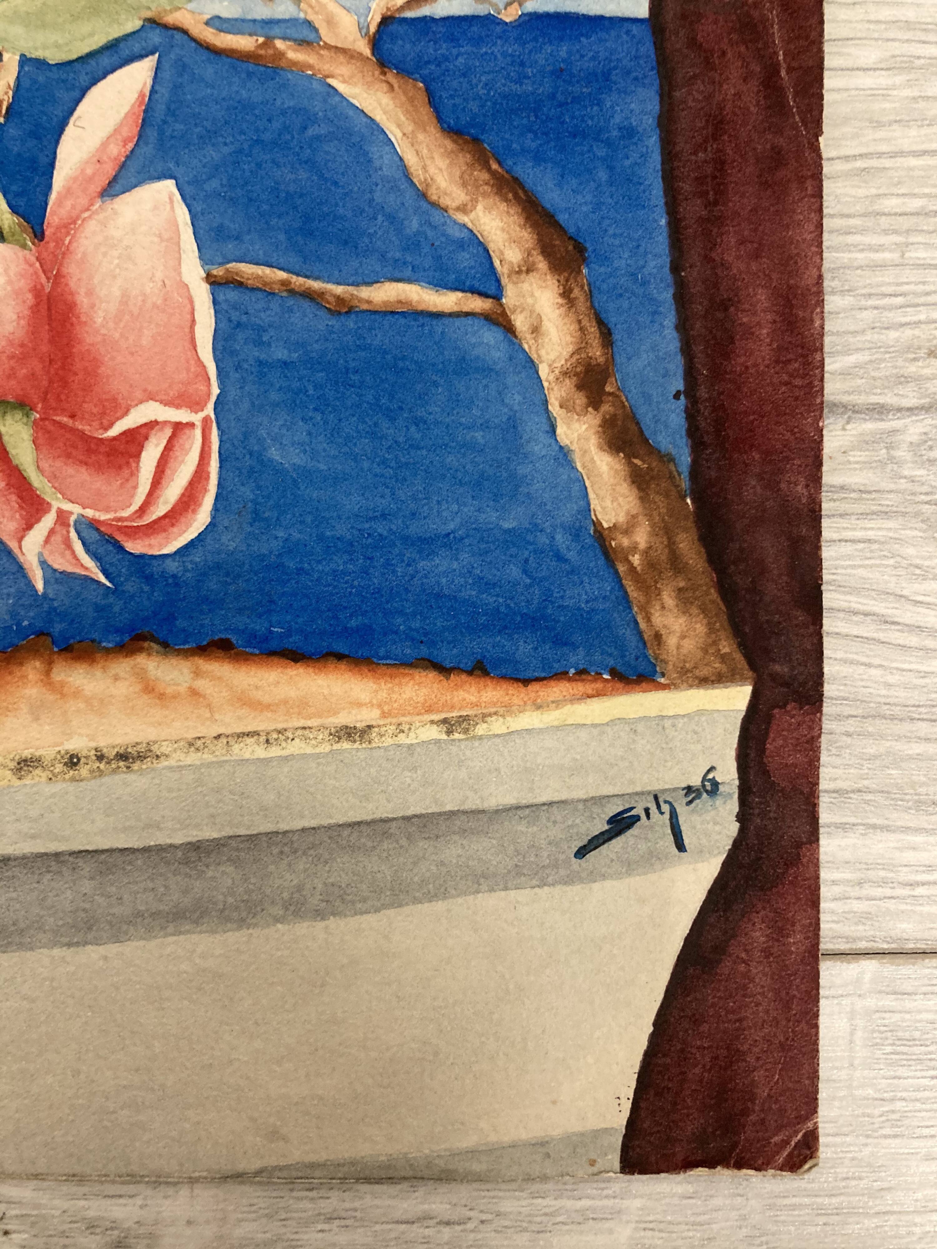 Watercolor with vintage bouquet