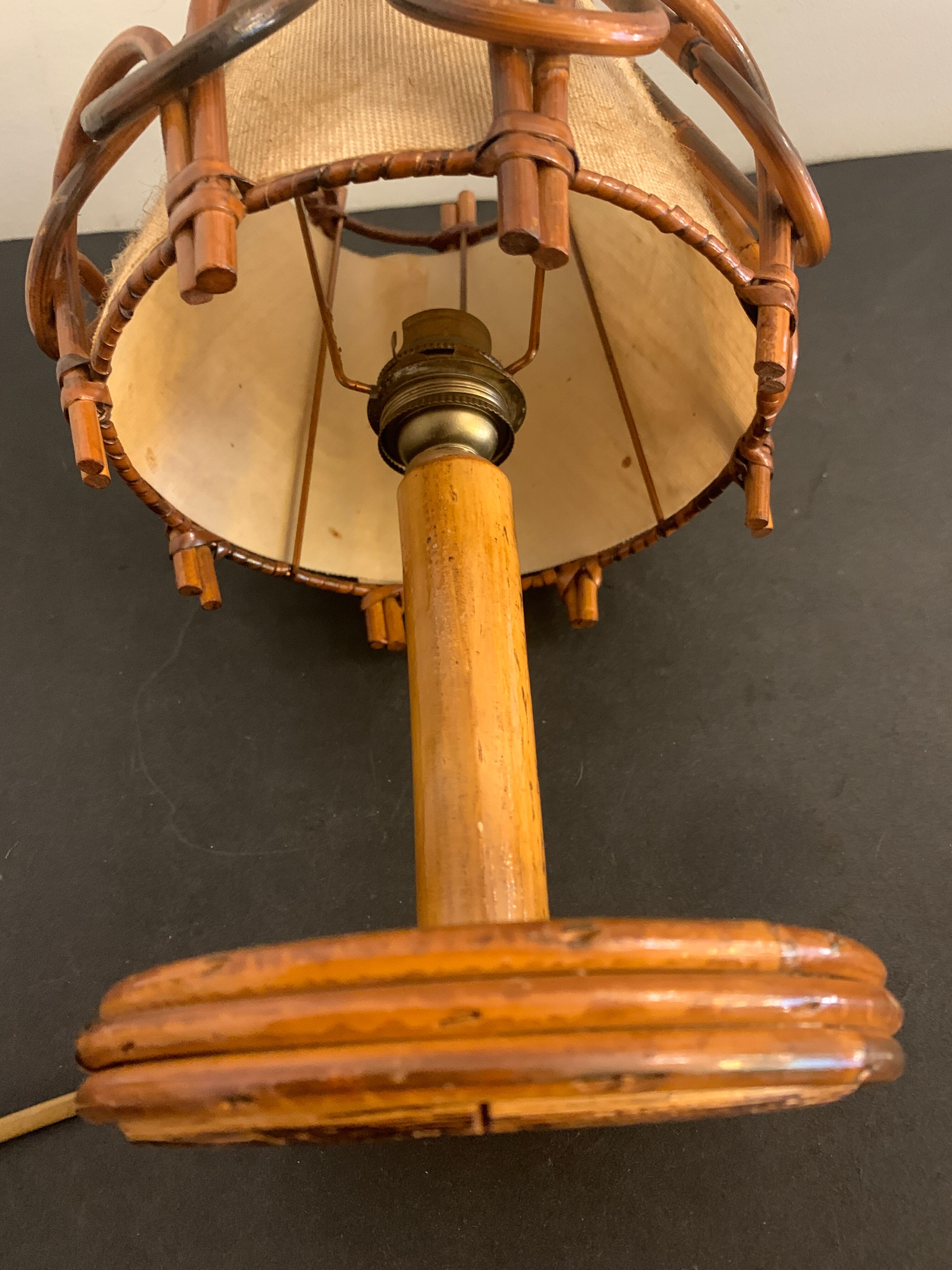 Lampe en rotin Louis Sognot 1950