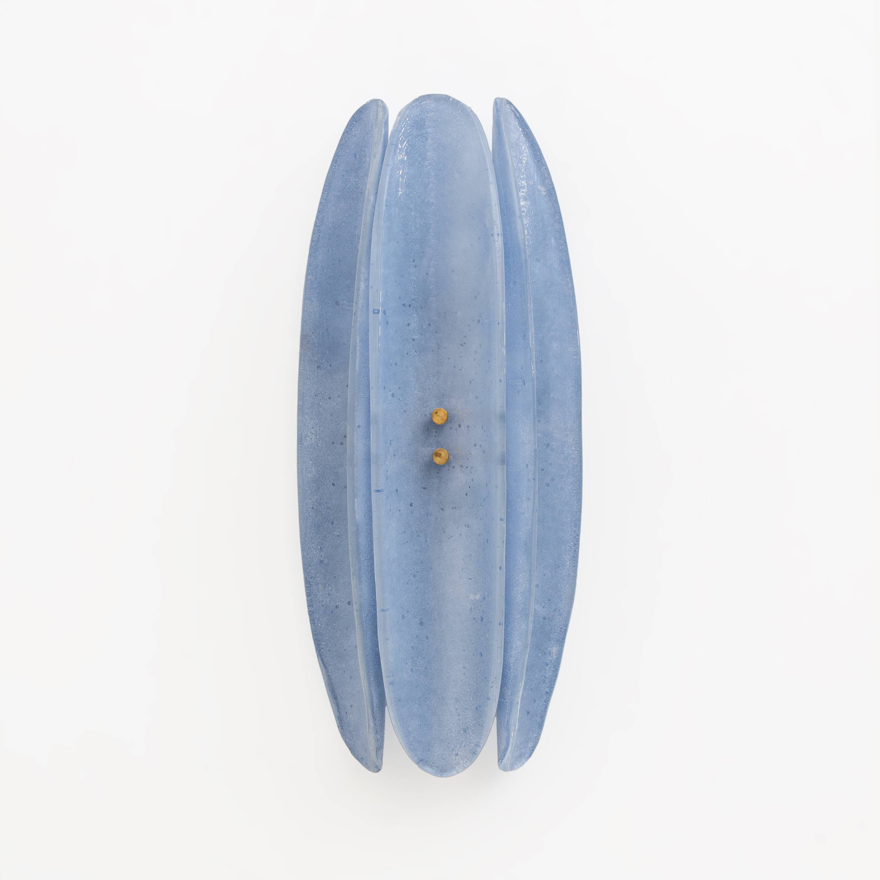 Pair of Fontana Arte Style Mid-century Modern Light Blu Murano Glass Sconce