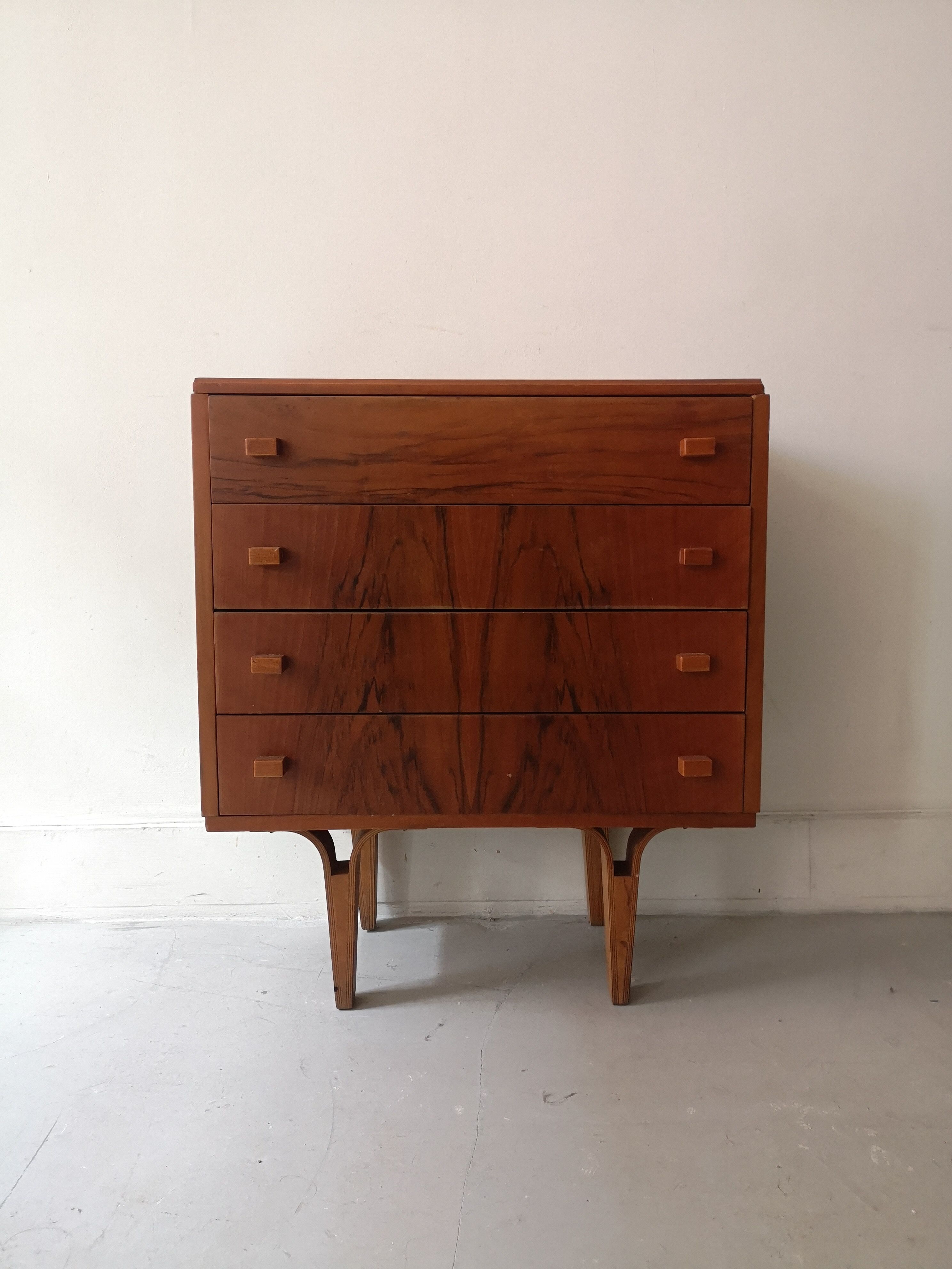 Chest of drawers in rosewood and vintage mid-century black glass, czechoslovakia 1970