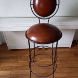 Wrought iron and leather bar stool