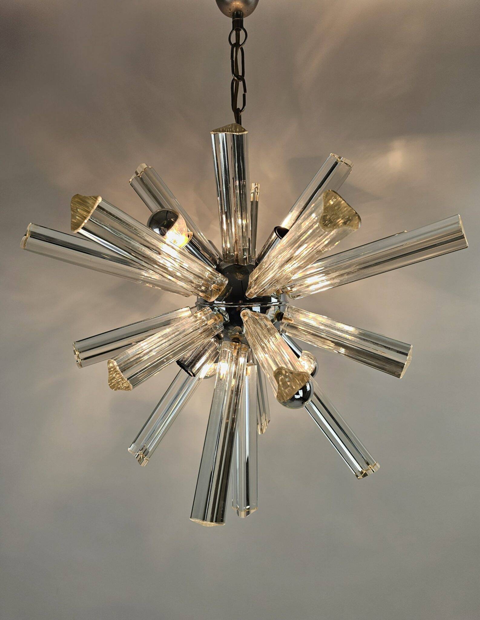 Italian starburst Sputnik chandelier – chrome & Murano glass
