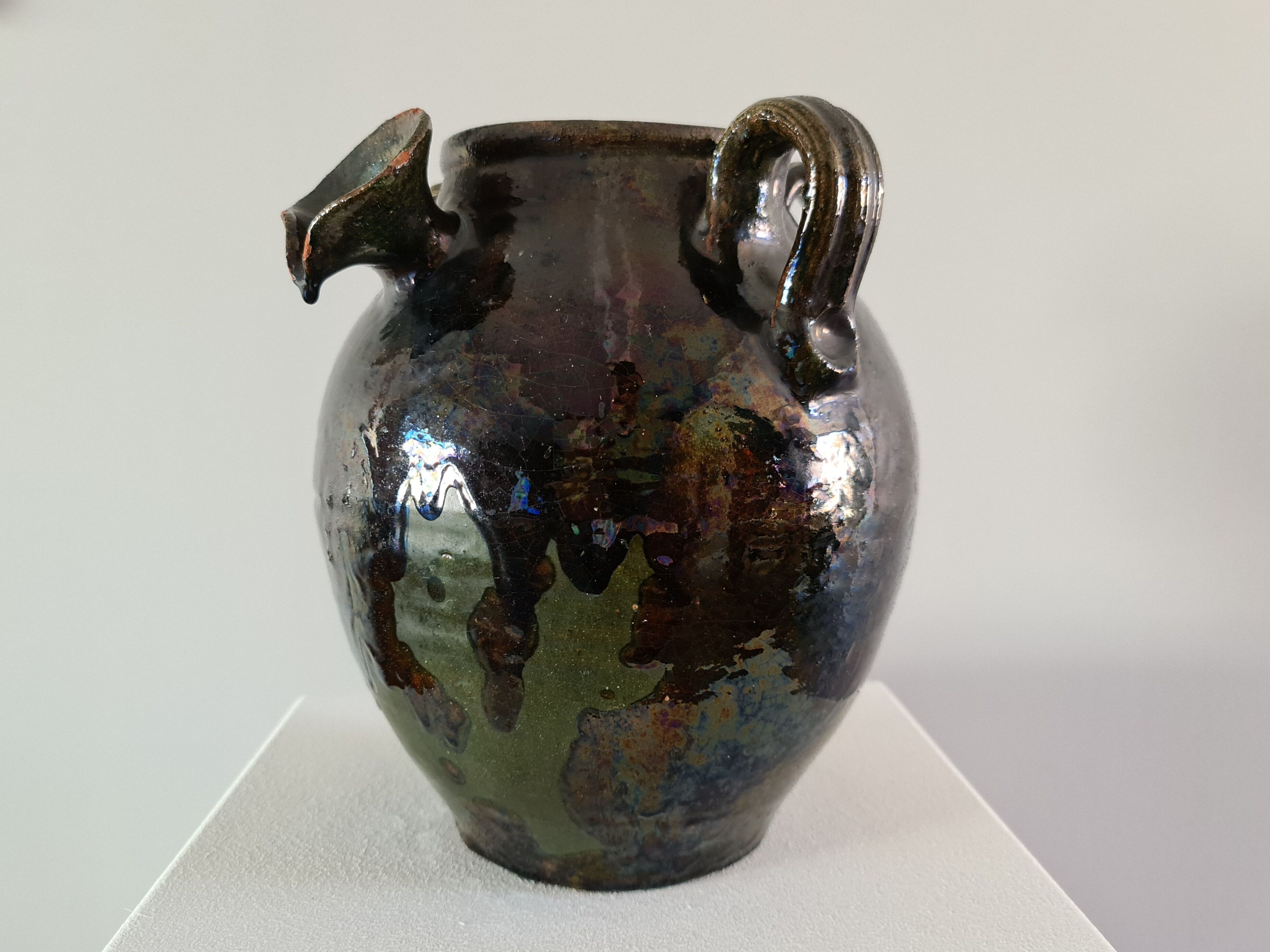 Enamelled terracotta jug vase 1900