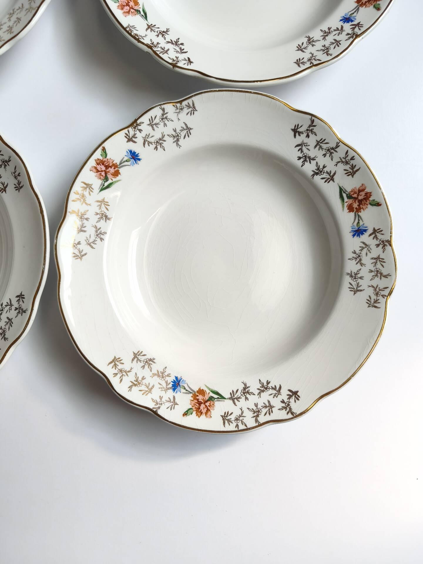 Lot de 4 assiettes creuses vintage Sarreguemines modèle Béarn fleurs