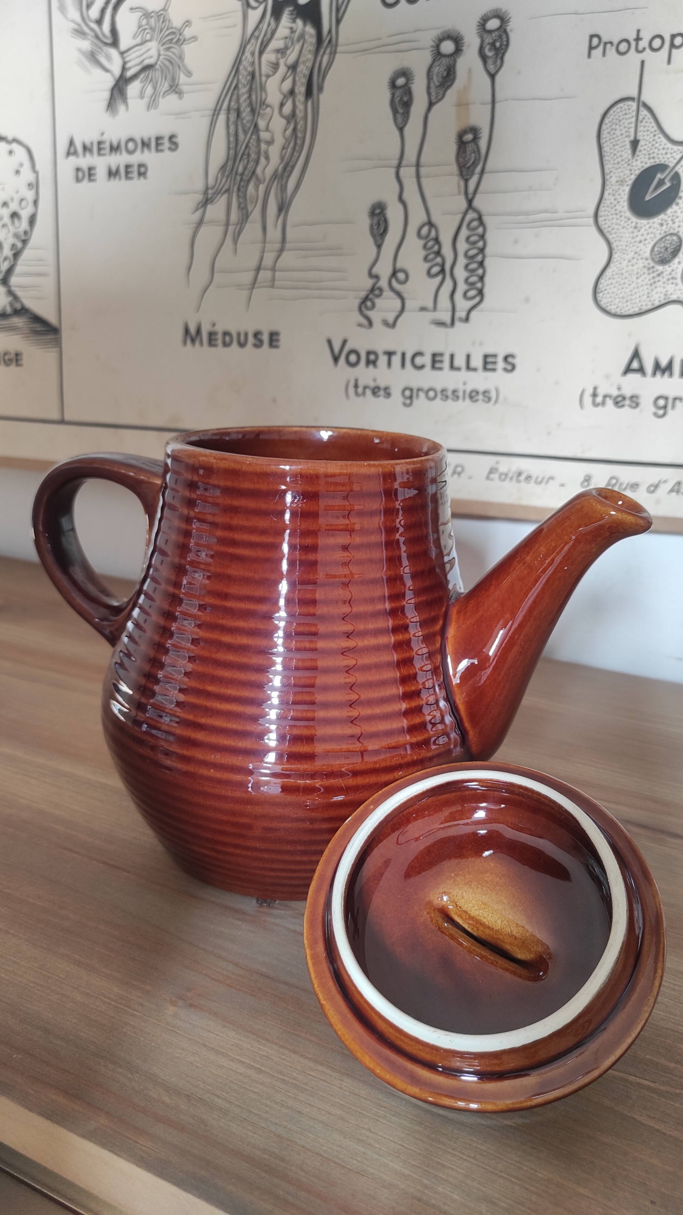 Vintage Striped Stoneware Teapot