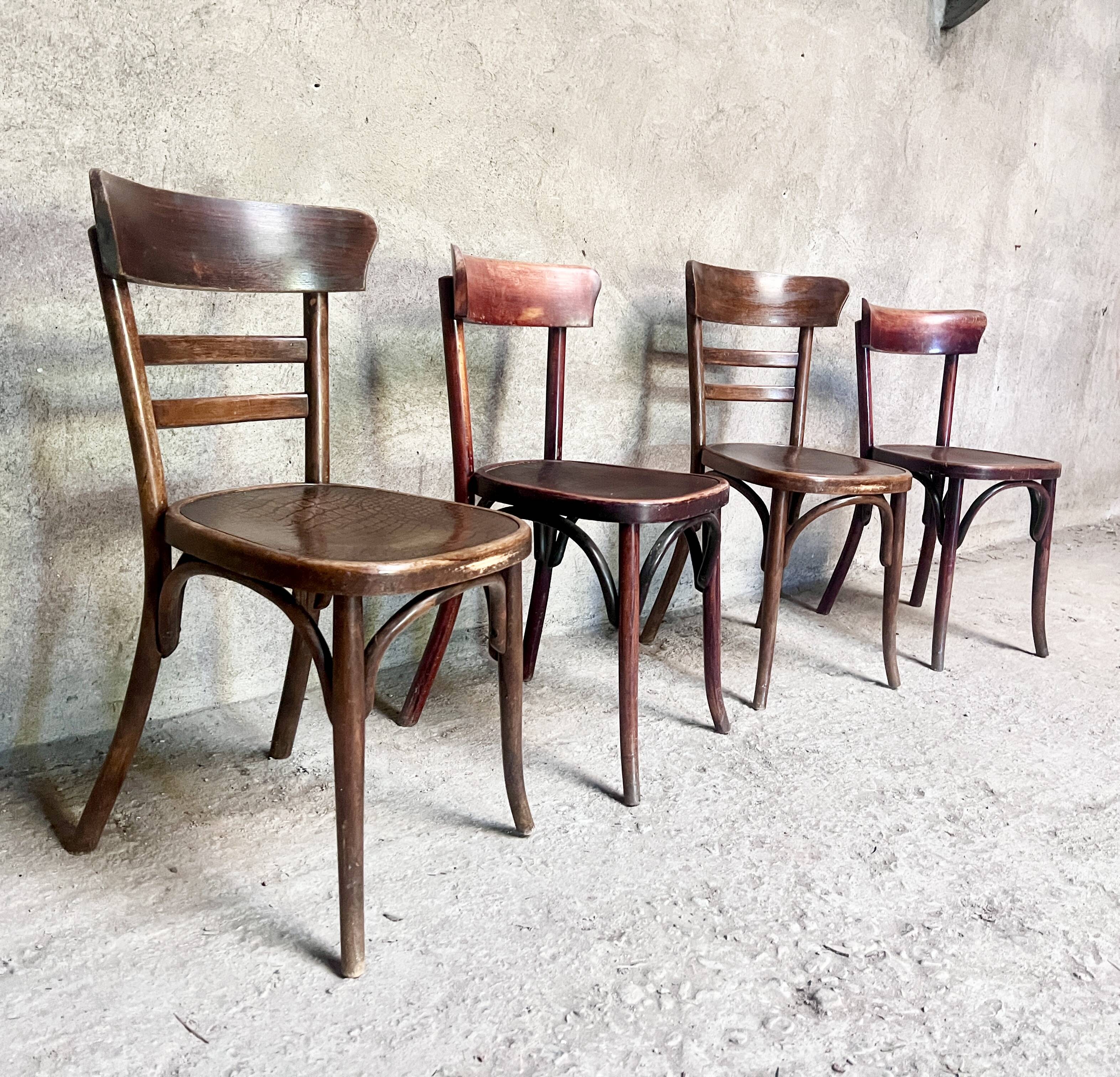 Set of 4 Fischel bistro chairs crocodile model 1930