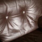 Pair of armchairs brown leather base stainless steel, France, circa 1970