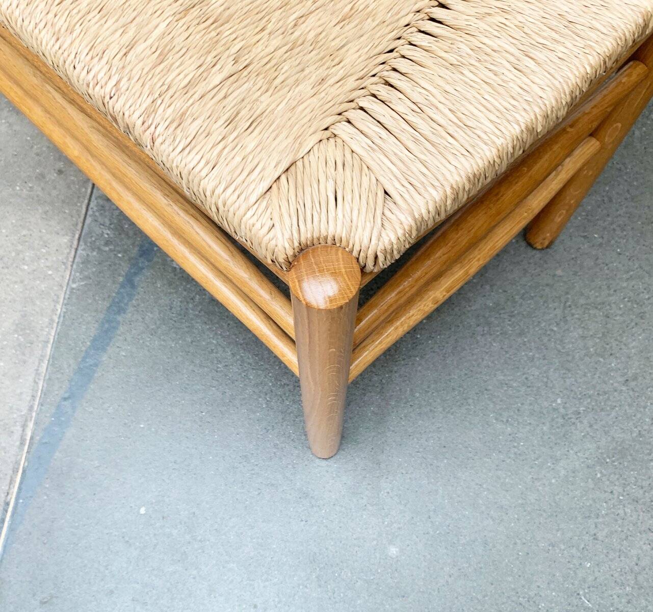 Scandinavian bench and chair set made of paper cord and oak from TS.