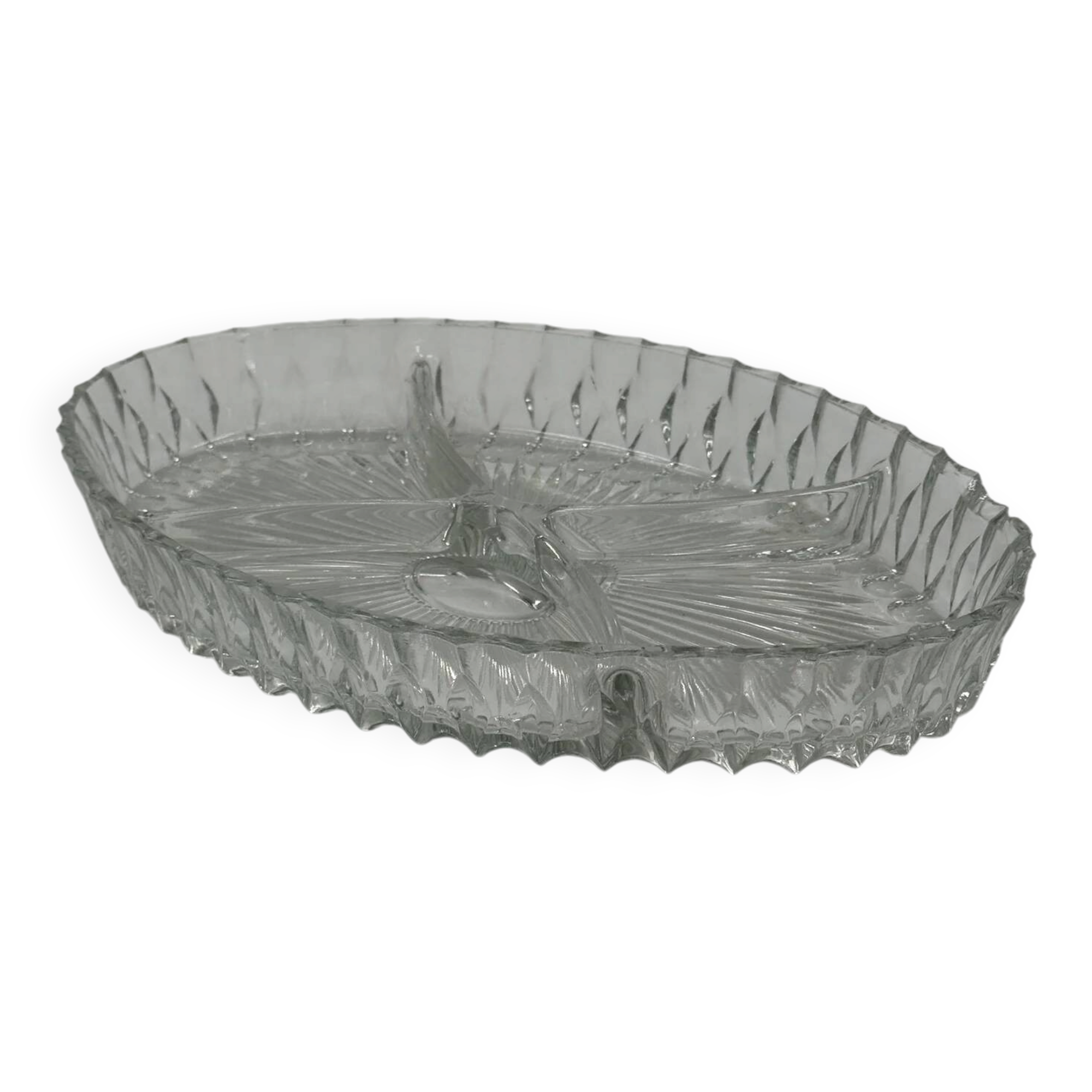 Plat de service vintage compartimenté en verre pressé