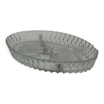 Vintage compartmentalised serving dish in pressed glass
