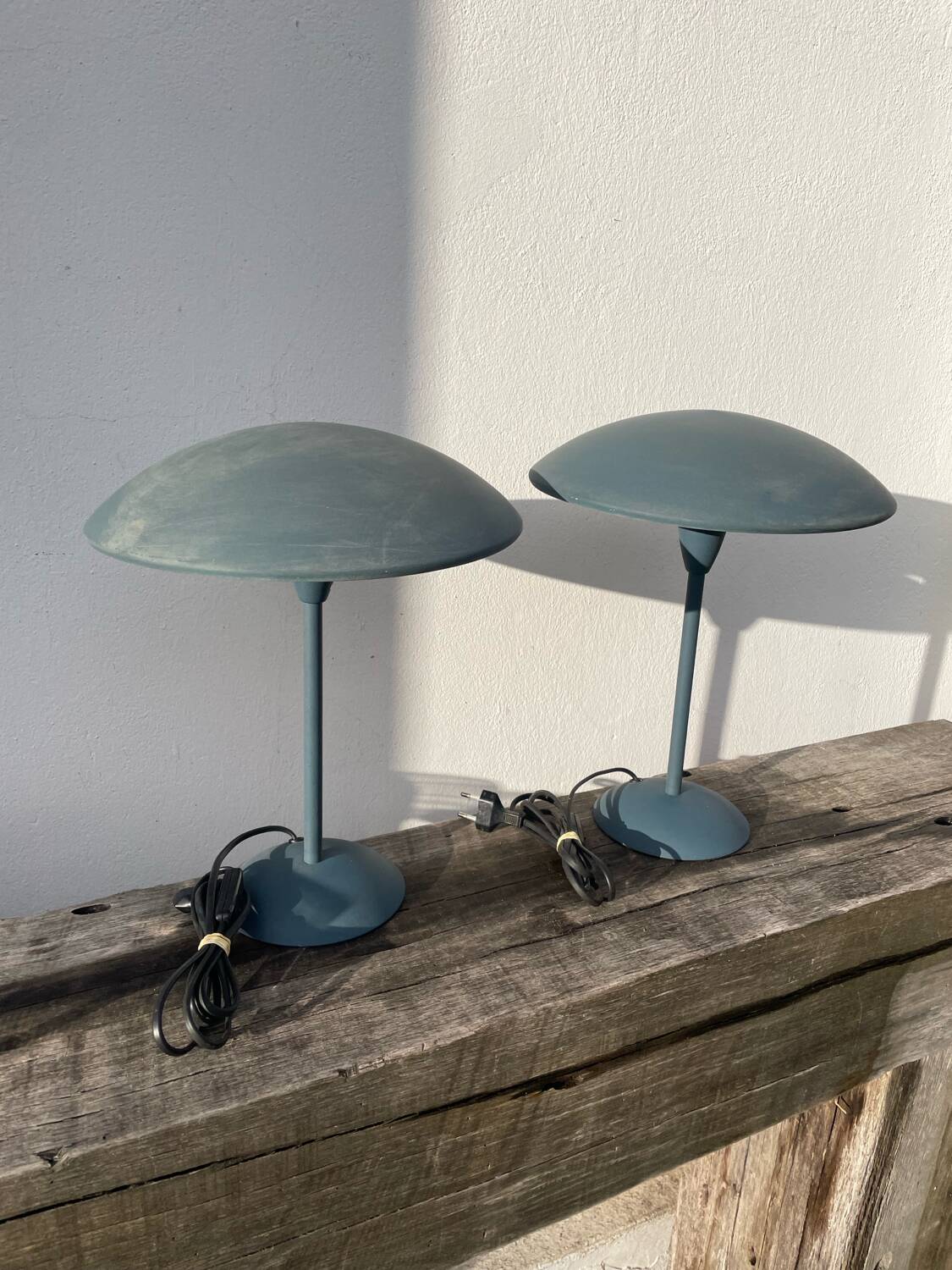 Pair of blue metal lamps Habitat, 1996
