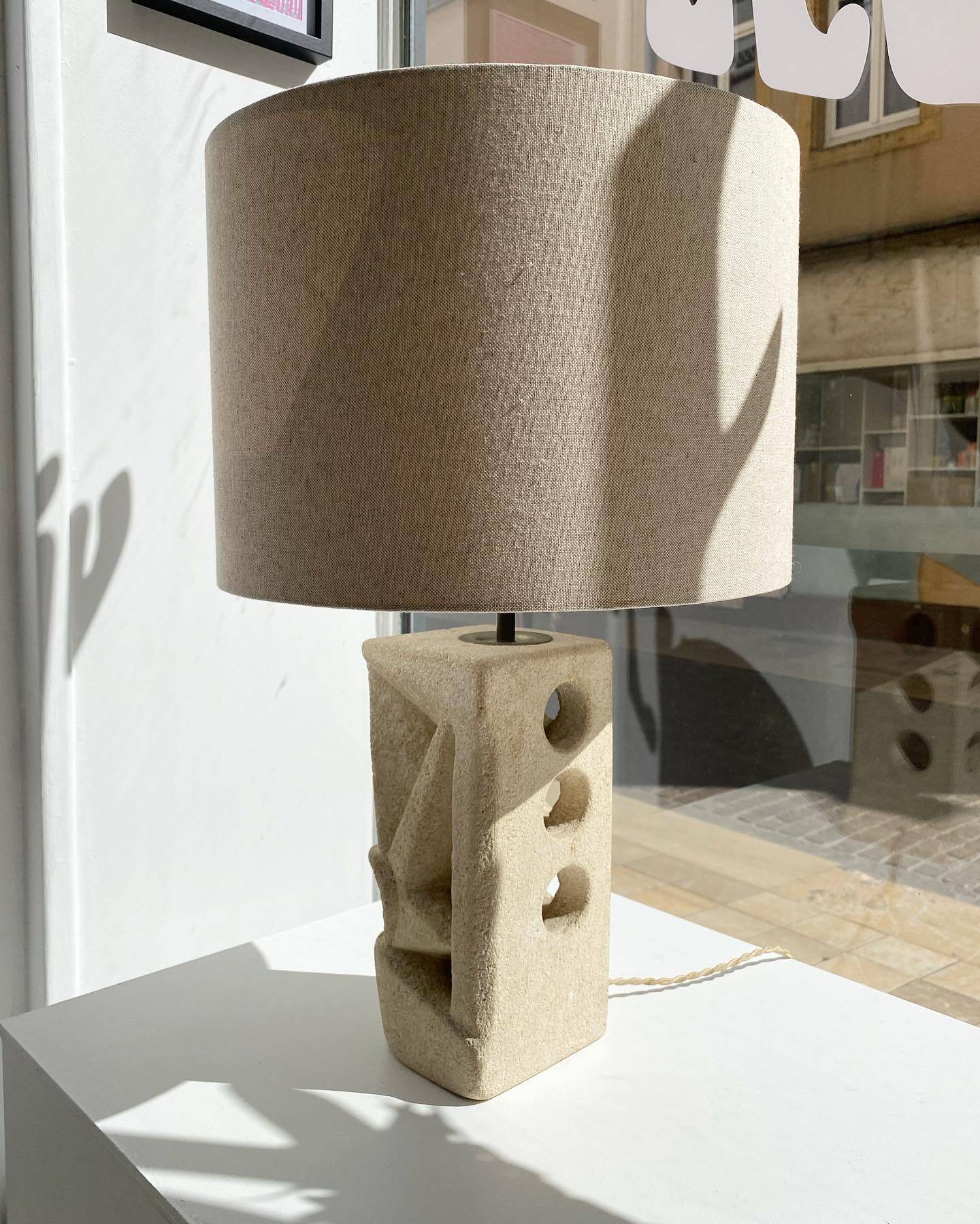 Stone lamp carved by Albert Tormos, vintage