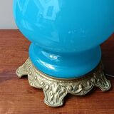 Pied de lampe opalin bleu et bronze