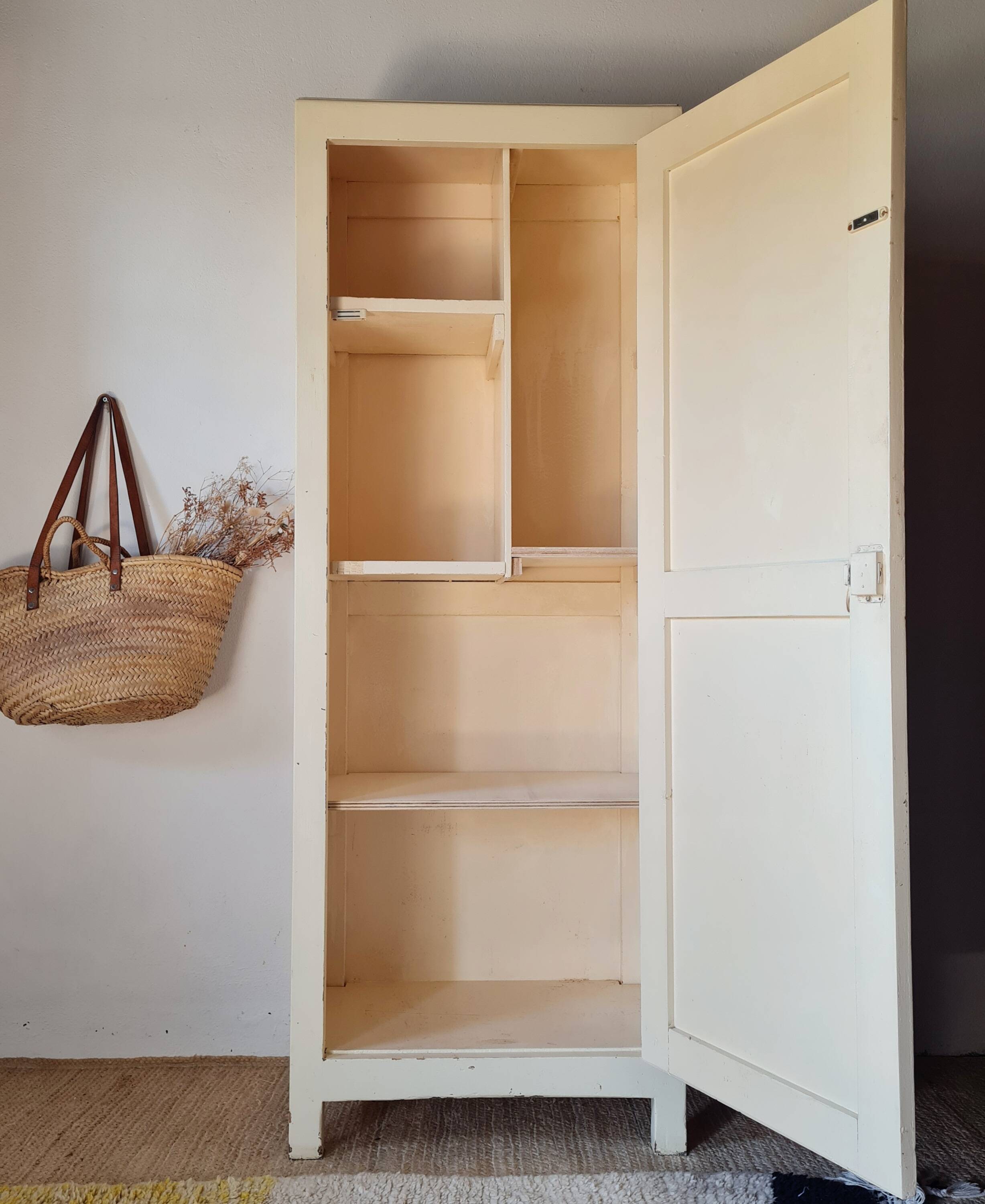 Antique Parisian bonnetière with a patina – vintage narrow wardrobe