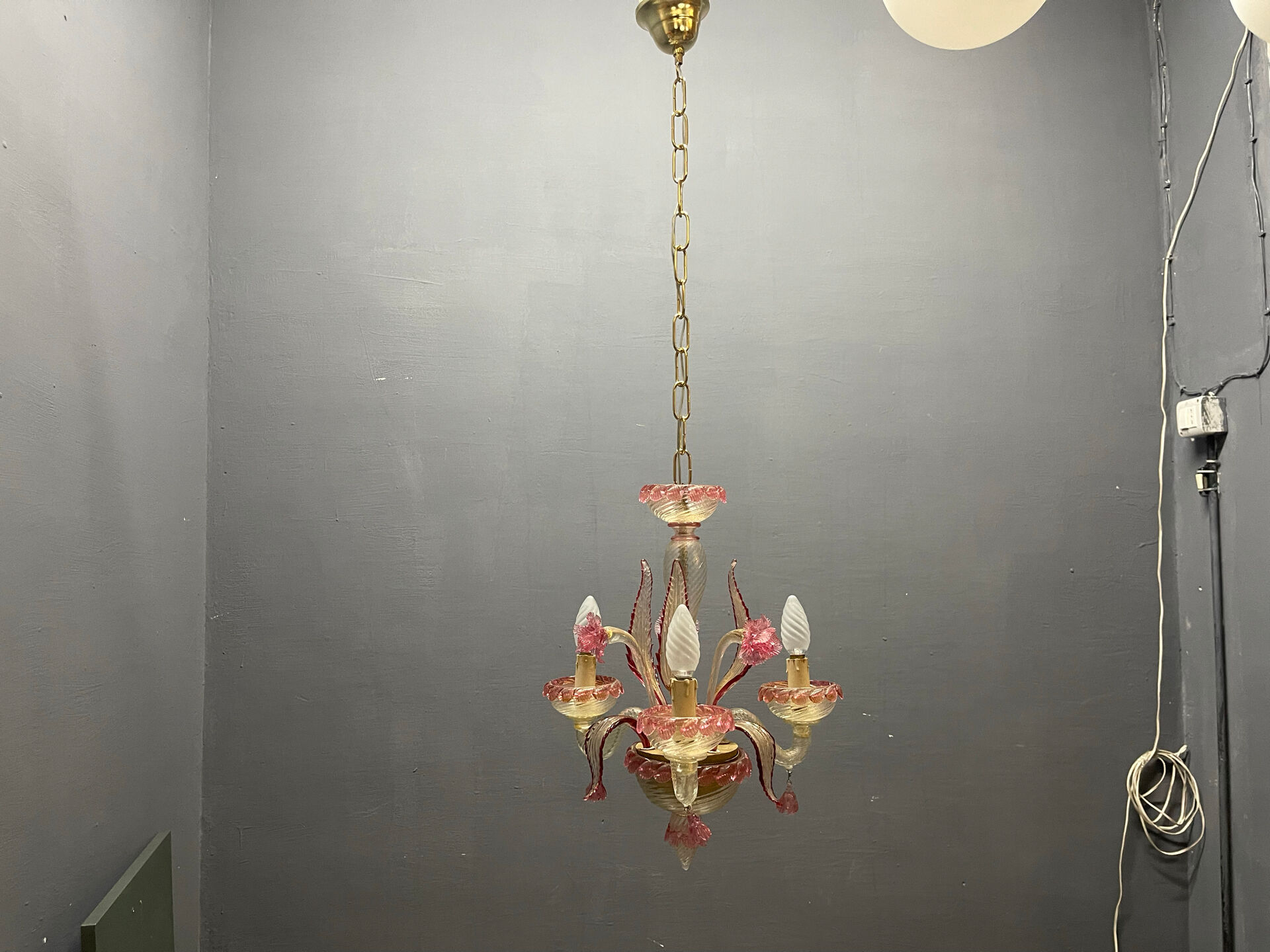 Venetian Pink Murano Glass Chandeliers Set of 2, 1960s