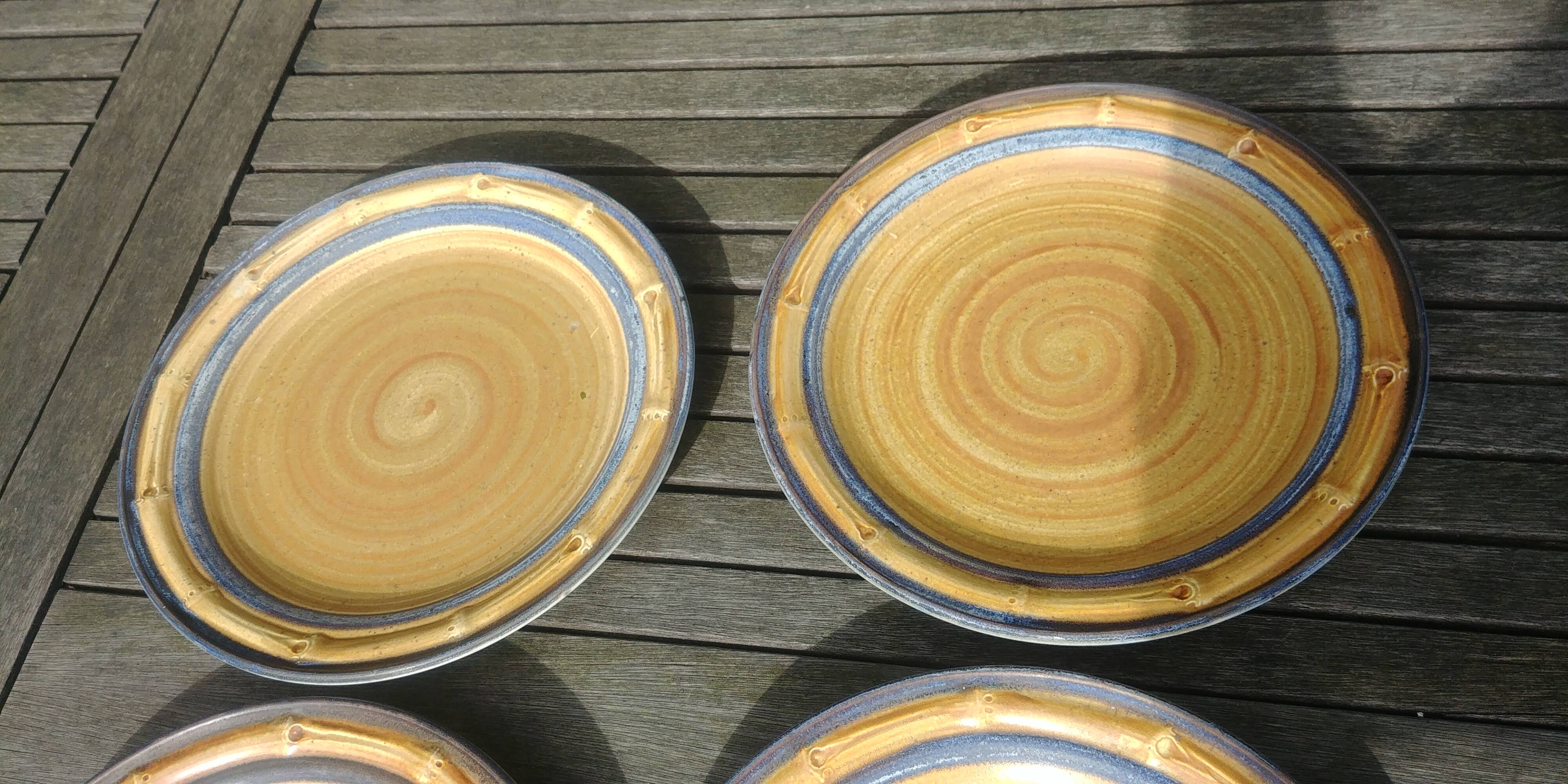 Set of 4 flat plates of the earthenware factory of Gien bamboo decoration - Vintage