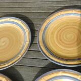 Set of 4 flat plates of the earthenware factory of Gien bamboo decoration - Vintage