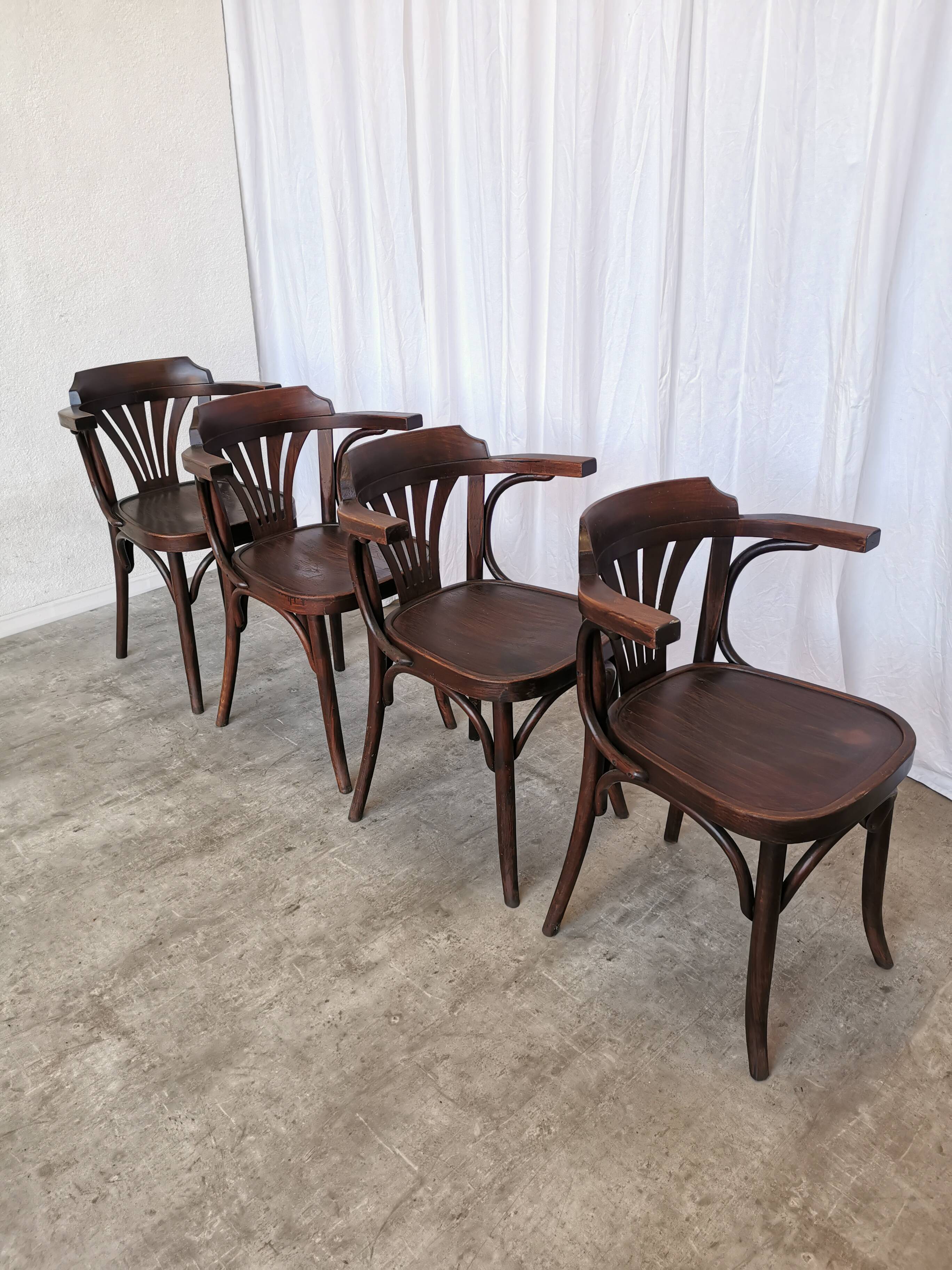 Set of 4 Vintage Bentwood Dining Chair: Mid-Century Thonet Style Armchair