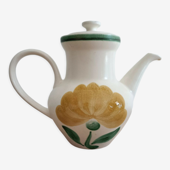 Théière ou cafetière blanche fleurie en céramique vintage