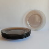 Set of 9 flat plates in smoked glass Arcoroc France 70s vintage