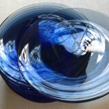 Set of 14 blue glass dessert plates
