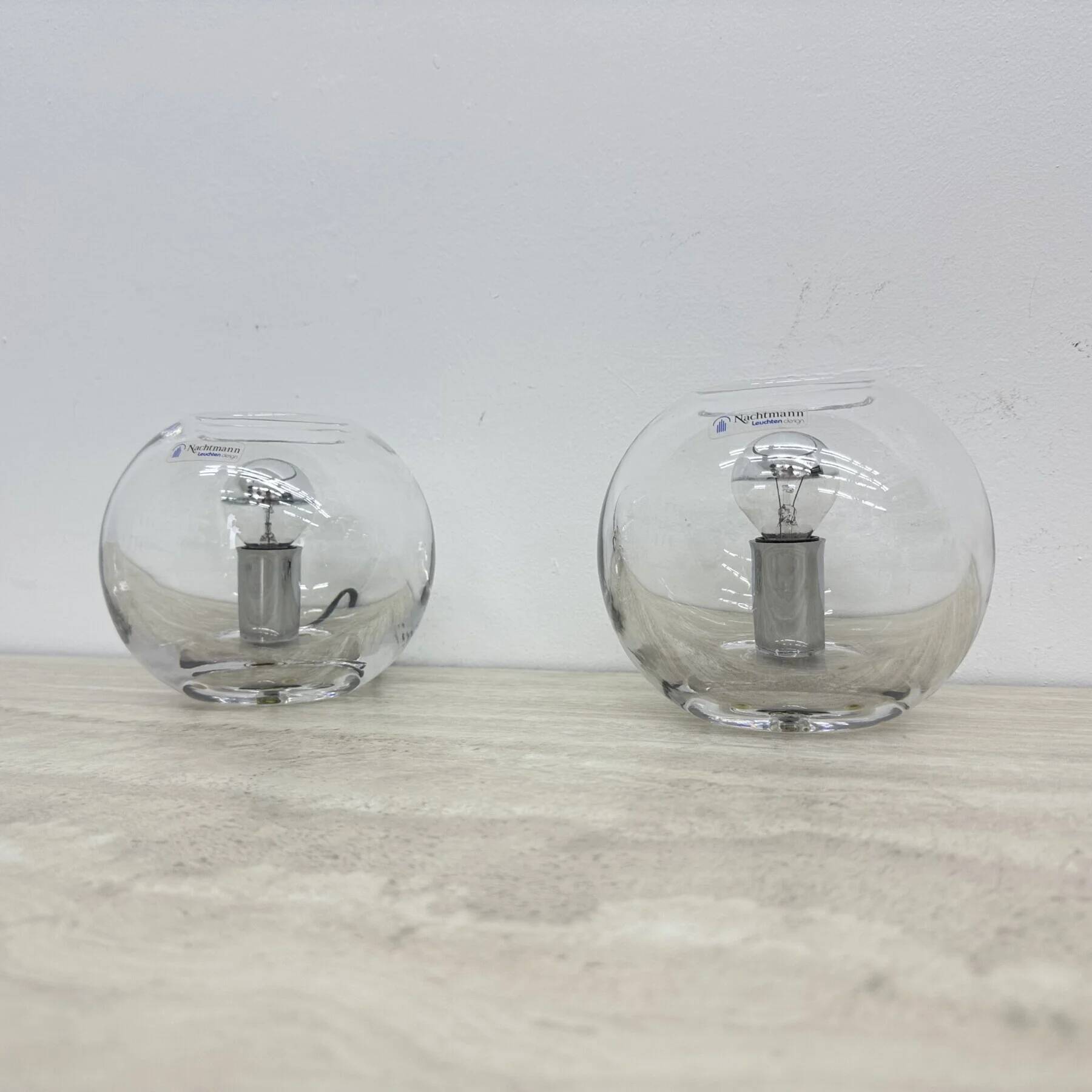 Pair of Nachtmann Leuchten design sphere crystal table lamps, 1970s