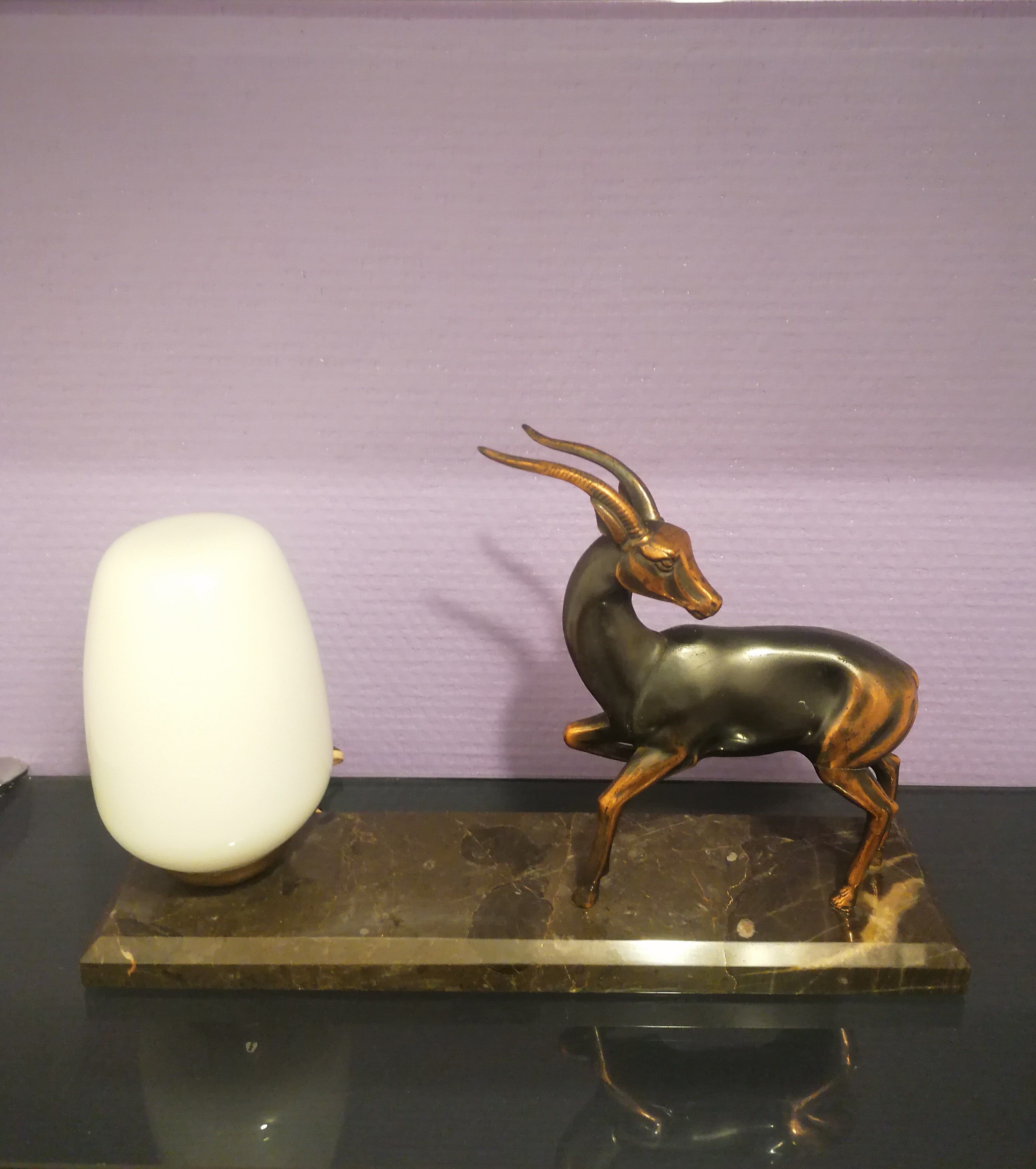Art deco lamp antilope regulates marble base 1930