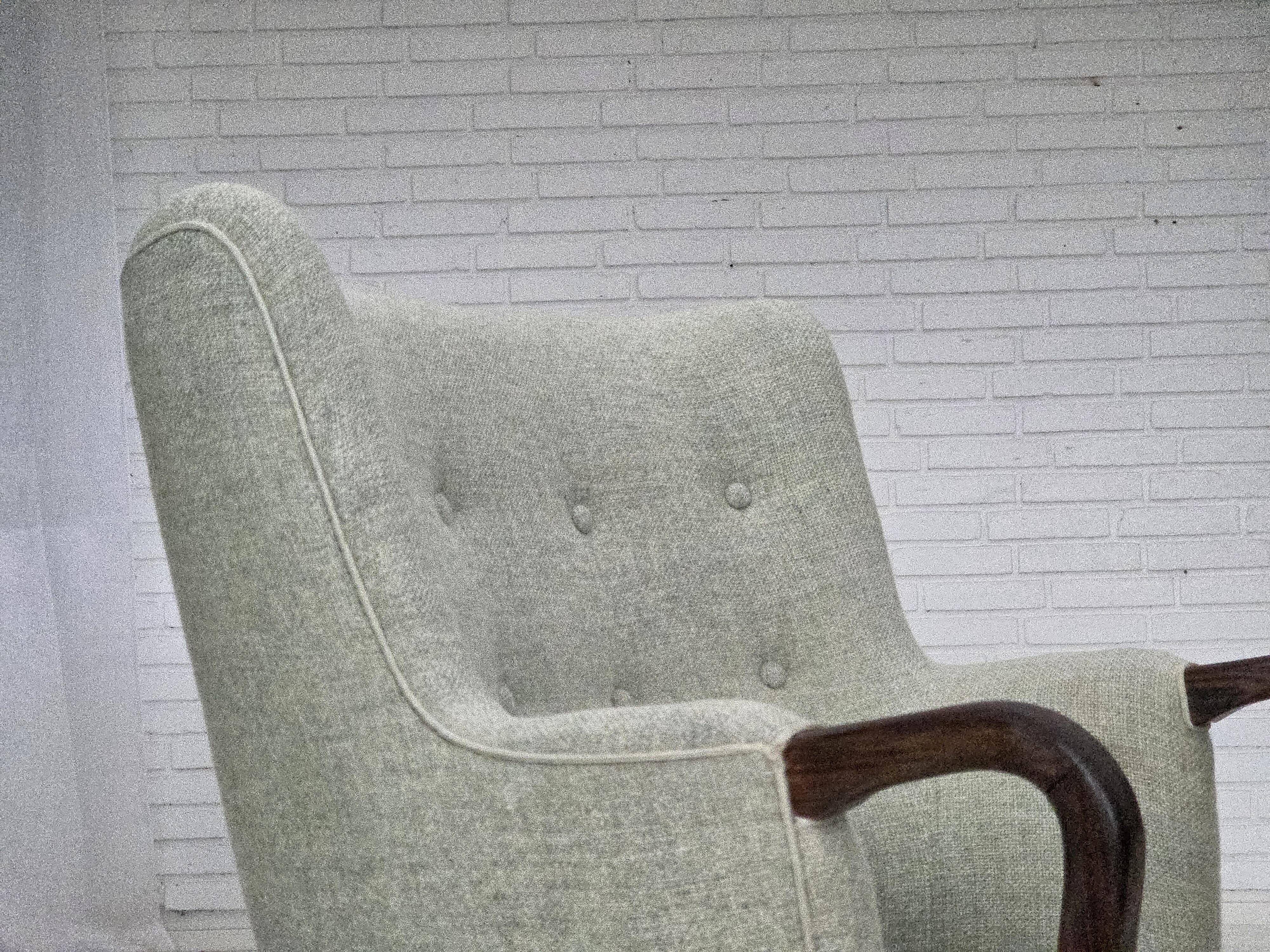 1960s, Danish armchair, original light grey furniture wool, teak wood.