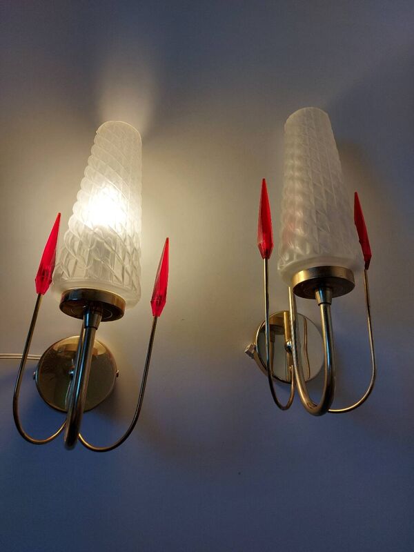 Appliques Maison Lunel verre dépoli années 60