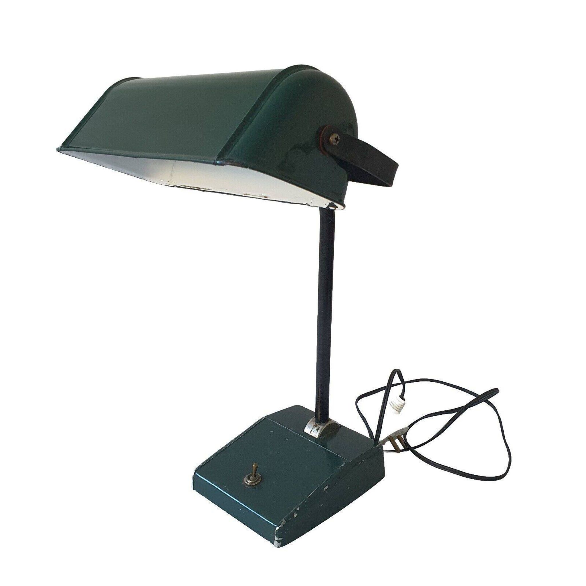Ancienne Lampe De Bureau Industriel Émaillé Verte Art Déco Fonctionnelle Vintage