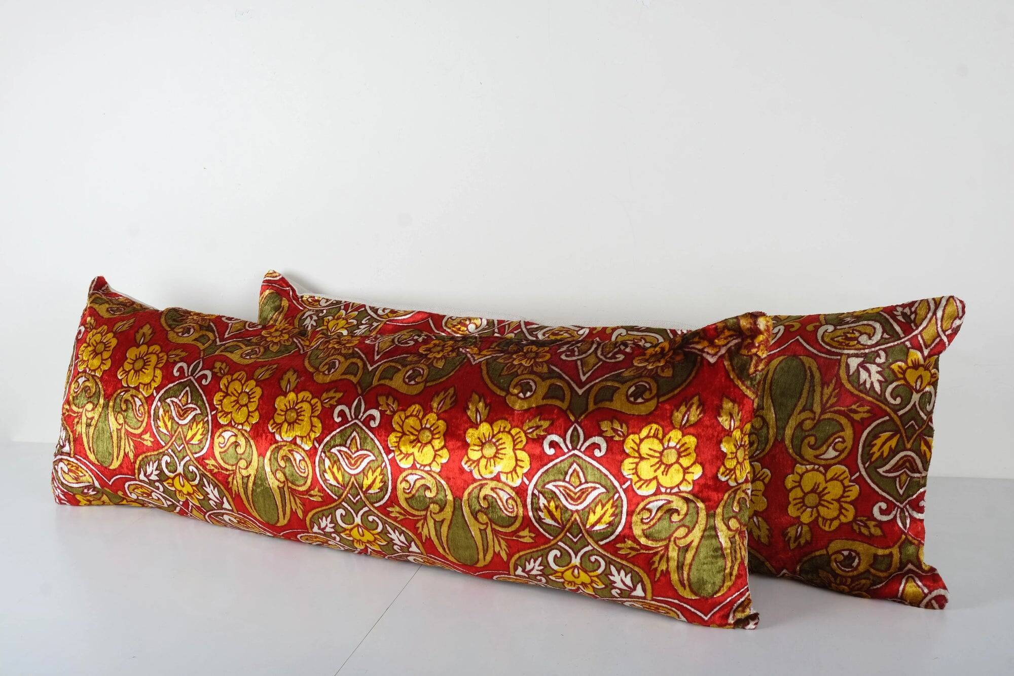 Set of 2 vintage velvet cushion covers 36x112 cm