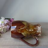 Old brown ceramic water jug pitcher, rustic country house pitcher 1970s