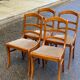 4 chairs in solid blond wood and brown beige embroidered tiled velvet suede