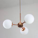 Mid-Century Modern Italian Chandelier in Copper and Opaline Glass, 1960s