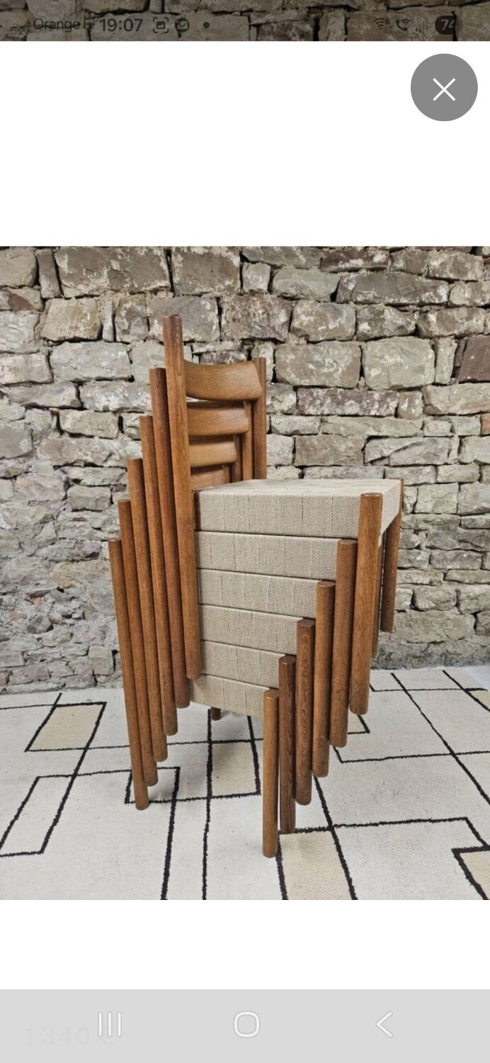 6 chaises Scandinave 1960' sangles tressées