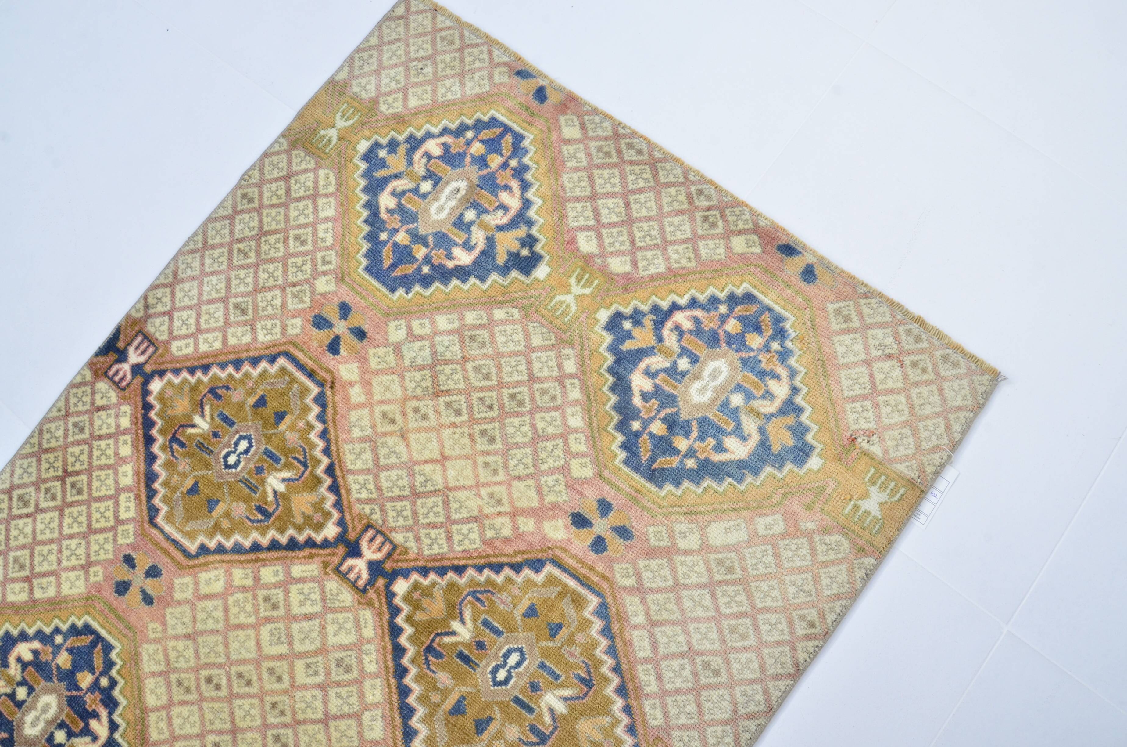 Tapis turc vintage rose et bleu sku 3116