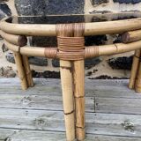 Console / coffee table in rattan and tempered glass.