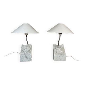 Pair of mid-century marble and steel table lamps by Bergboms, 1970s, Sweden.