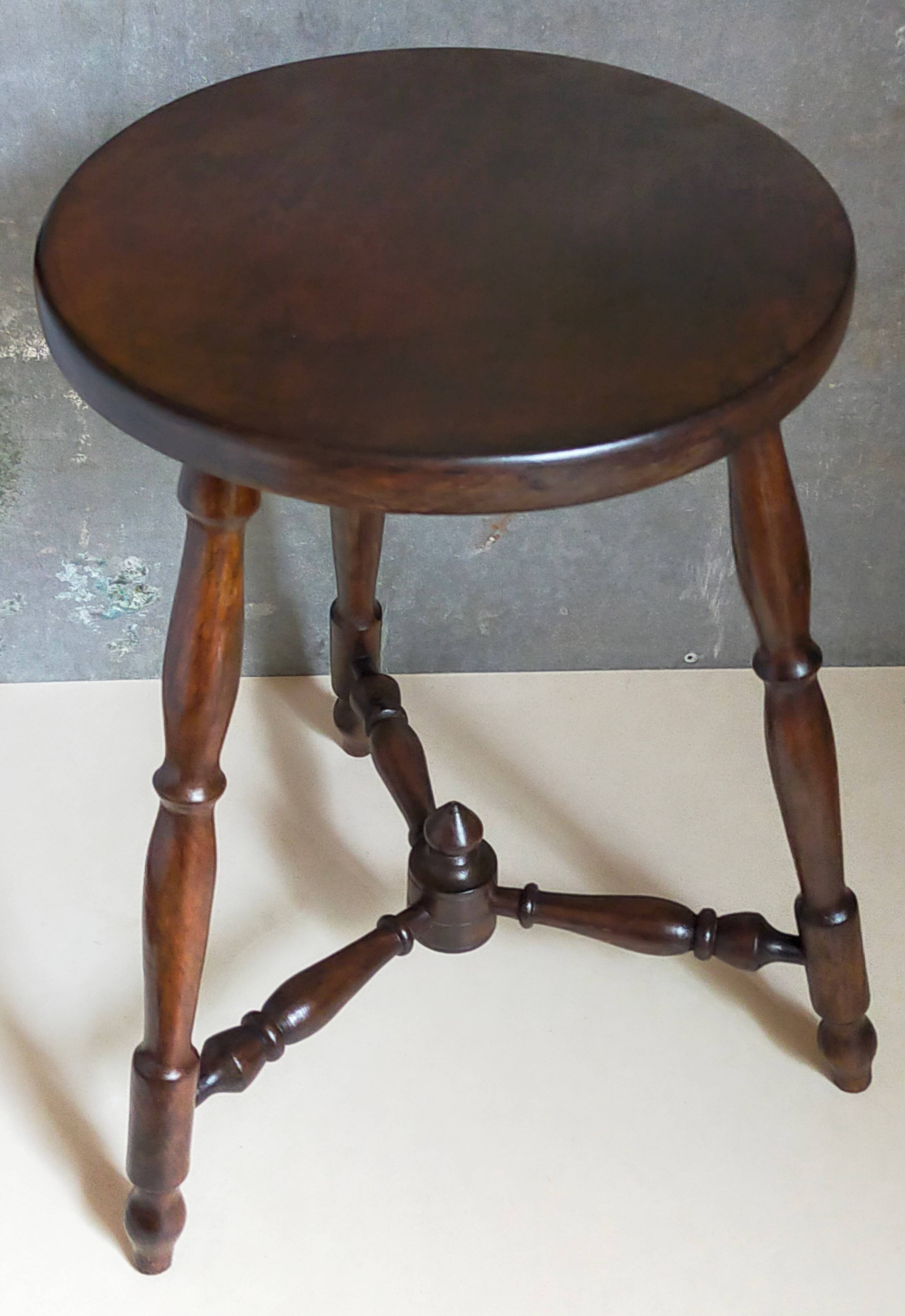 Vintage turned solid wood tripod stool